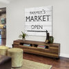 "Market Is Open" Painting Print on White Wood, 18"x18"