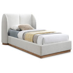 Meridian Furniture - Jardin Boucle Fabric Full Bed, Cream, Twin - Add showstopping appeal to your bedroom sanctuary with this Jardin boucle fabric full bed. Cream boucle fabric covers this full bed's headboard and side rails, adding soft, sumptuous appeal to its allover aesthetic. The winged headboard is softly padded for comfort against your back and neck while you lounge around, reading or watching television. A natura oak finish on the solid wood base adds a distinctly sophisticated finish. Use this art-deco style bed with just a mattress if desired; box springs are not necessary.