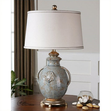 Bowery Hill Modern Textured Ceramic Lamp in Distressed Light Blue
