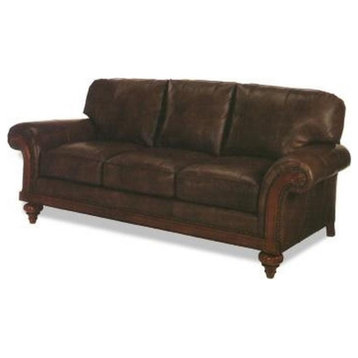 Leather Sofa  Wood  Top Grain Leather Upholstery  Scroll Arms