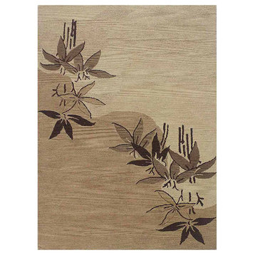 Hand Tufted Wool Area Rug Floral Light Brown