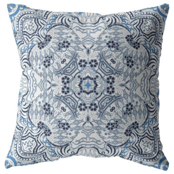 18" Light Blue Boho Ornate Suede Throw Pillow