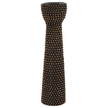 Ceramic 16" Bead Candle Holderblack and Gold