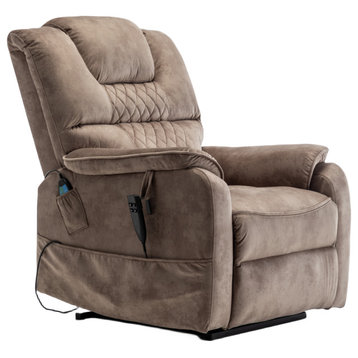 Power Lift Recliner Massage Chair With 180° Lying Flat, Beige+brown