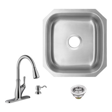 18-Gauge Stainless Steel Single Bowl Bar Sink With Gooseneck Kitchen Faucet