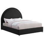 Meridian Furniture - Milo Velvet Upholstered Bed, Black, King - Get ready for compliments when you add this Milo boucle fabric bed to your space. It's upholstered head to foot in rich black boucle fabric, so it's soft to the touch and regal to the eye. The star of the show is the bed's rounded headboard, which stretches out tall above you for a look that oozes regality and sophisticated charm. Acrylic legs give the bed a somewhat modern finish.