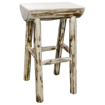 Montana Woodworks 24" Hand-Crafted Wood Half Log Barstool in Natural