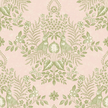 Pink & Chartreuse Cottontail Toile Peel & Stick Wallpaper