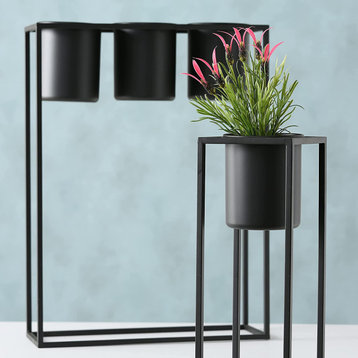 3 Piece Standing Metal Pot Planters and Stands