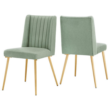Lucian Gold Finish Fabric Dining Chairs, Aqua Green