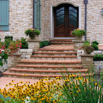 Clay Paver Entryway & Natural Stone Wall
