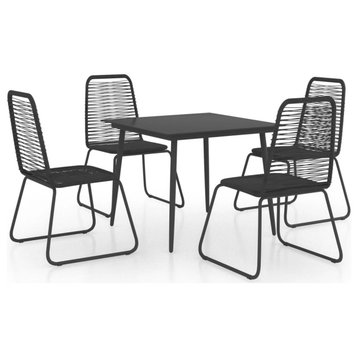vidaXL Patio Dining Set 5 Piece Outdoor Table and Chairs PVC Rattan Black
