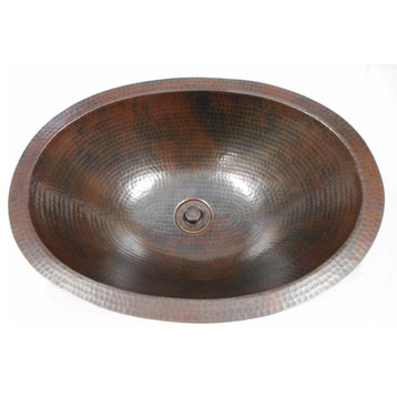 19" Oval Copper Bathroom Sink Dual Mount with Drain