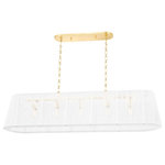 Hudson Valley Lighting - Verona Beach 5-Light Linear-Light Aged Brass - Clean and crisp, Verona Beach is the perfect blend of function and beauty. Light flows freely through the natural string shade while the smooth shape and rounded corners bring out the softness. The white nylon string is less dense at the corners, adding a sophistication to the design without losing the natural feel. Available as a flush mount, linear and pendant with aged brass or old bronze finishes.