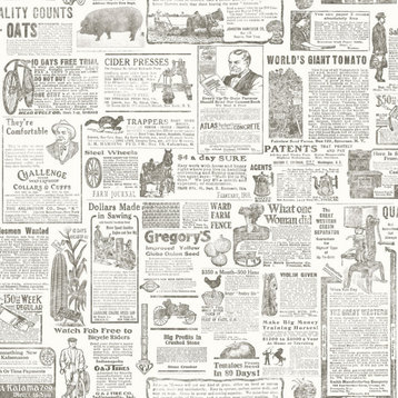 Underwood Brown Newspaper Wallpaper, Sample