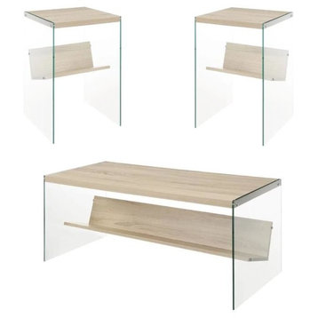 Soho 2 Piece Modern Coffee Table and Set of 2 End Table Set in Glass