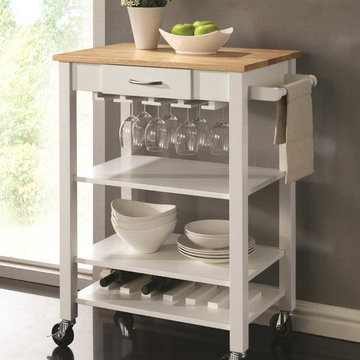 White/Natural Kitchen Cart with Butcher Block Top
