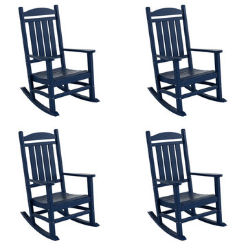 WestinTrends 4PC Set Adirondack Outdoor Patio Porch Rocking Chairs, Navy Blue
