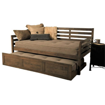 Kodiak Furniture Boho Daybed and Trundle in Rustic Walnut with Brown Mattresses