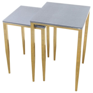 Wrightwood Nesting Tables, Faux Shagreen with Gold Metal, 2 Piece Set