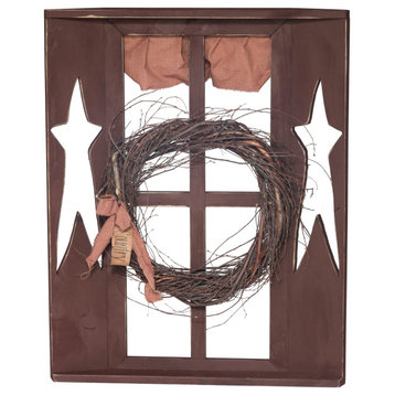 Farmhouse Window with Shutter, Burgundy, Large