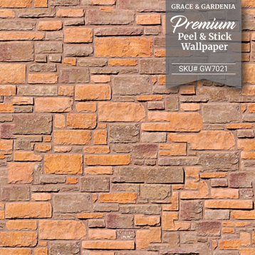 GW7021 Orange Brick Peel and Stick Wallpaper Roll 20.5in Wide x 18ft Long