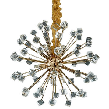 Colorful stone gold crystal chandelier for living room, dining room, bedroom, 27.6", Cube Crystal