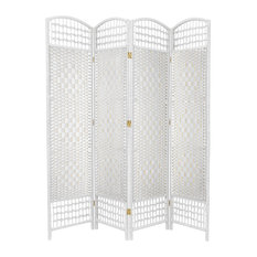 5 1/2' Tall Fiber Weave Room Divider, White, 4 Panel