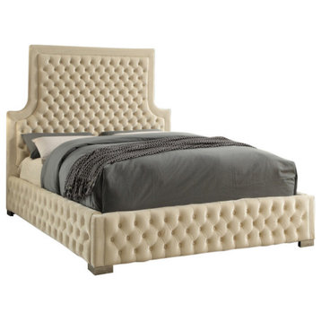 Sedona Velvet Upholstered Bed, Cream, Queen