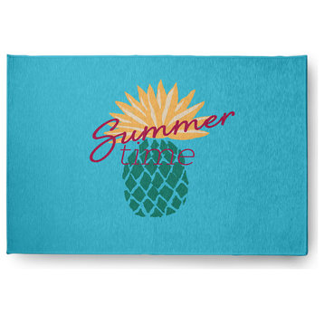 Summer Time Pineapple Tropical Chenille Area Rug, Turquoise, 4'x6'