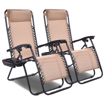 Costway 2PC Zero Gravity Chairs Lounge Patio Folding Recliner W/Cup Holder