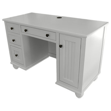 Modern Coastal Desk with CPU Storage, Soft White