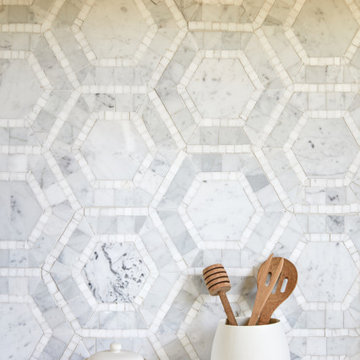 Carrara Marble and White Splashback Tiles