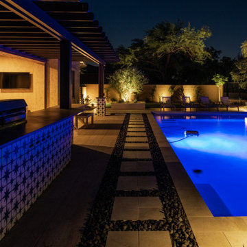 Modern Outdoor Living Design with  Pool & Fire Pit in Phoenix