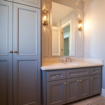 Grey and White Limestone Mosaic Bath