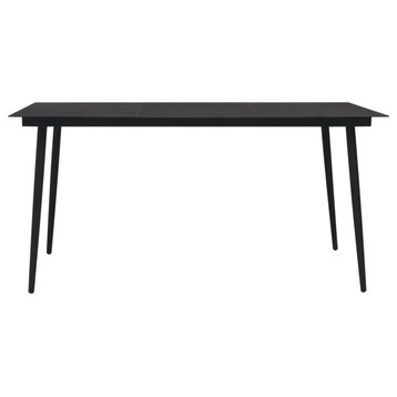 Vidaxl Garden Dining Table Black 59.1"x31.5"x29.1" Steel and Glass