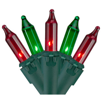 100 Count Red and Green Mini Christmas Lights, 28.8' Green Wire