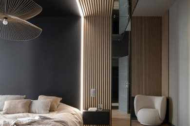 リヨンにある巨大なトランジショナルスタイルのおしゃれな寝室 (ベージュの壁)