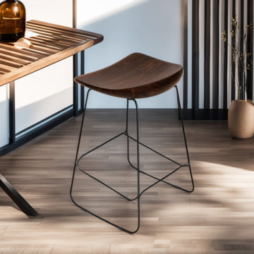 Eco-Friendly Handmade Natural Black Vintage Acacia Wood/Iron Bar Chair, Natural