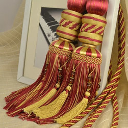 3 Colors QYM05 Faux Silk Curtain Tassel Tie Backs in Red Color - Window Treatment Accessories