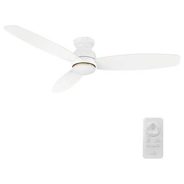 CARRO Low Profile Ceiling Fan With Remote and Dimmable Light, White, 60"