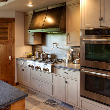 Door style: Pendleton Inset | Species: Red Oak | Finish: Vintage Sandstone