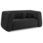 Meridian Furniture - Abbington Boucle Fabric Upholstered Loveseat, Black - Give your room a new look with the chic Abbington loveseat in stunning black boucle fabric. Embrace the richness of its texture and the boxy, geometrically inspired design that adds a touch of contemporary flair. This loveseat is not just furniture; it's an aesthetic experience. Complete with an included ball pillow, the Abbington loveseat is a sophisticated choice, promising both comfort and style for your living space. Redefine elegance with this eye-catching addition to your home from an unparalleled collection that lets you mix and match to suit your style preferences.