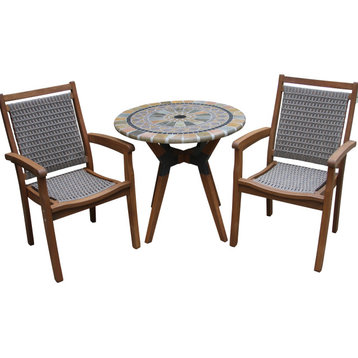 3-Piece Sandstone, Eucalyptus and Metal Bistro Set, With Stacking Armchair