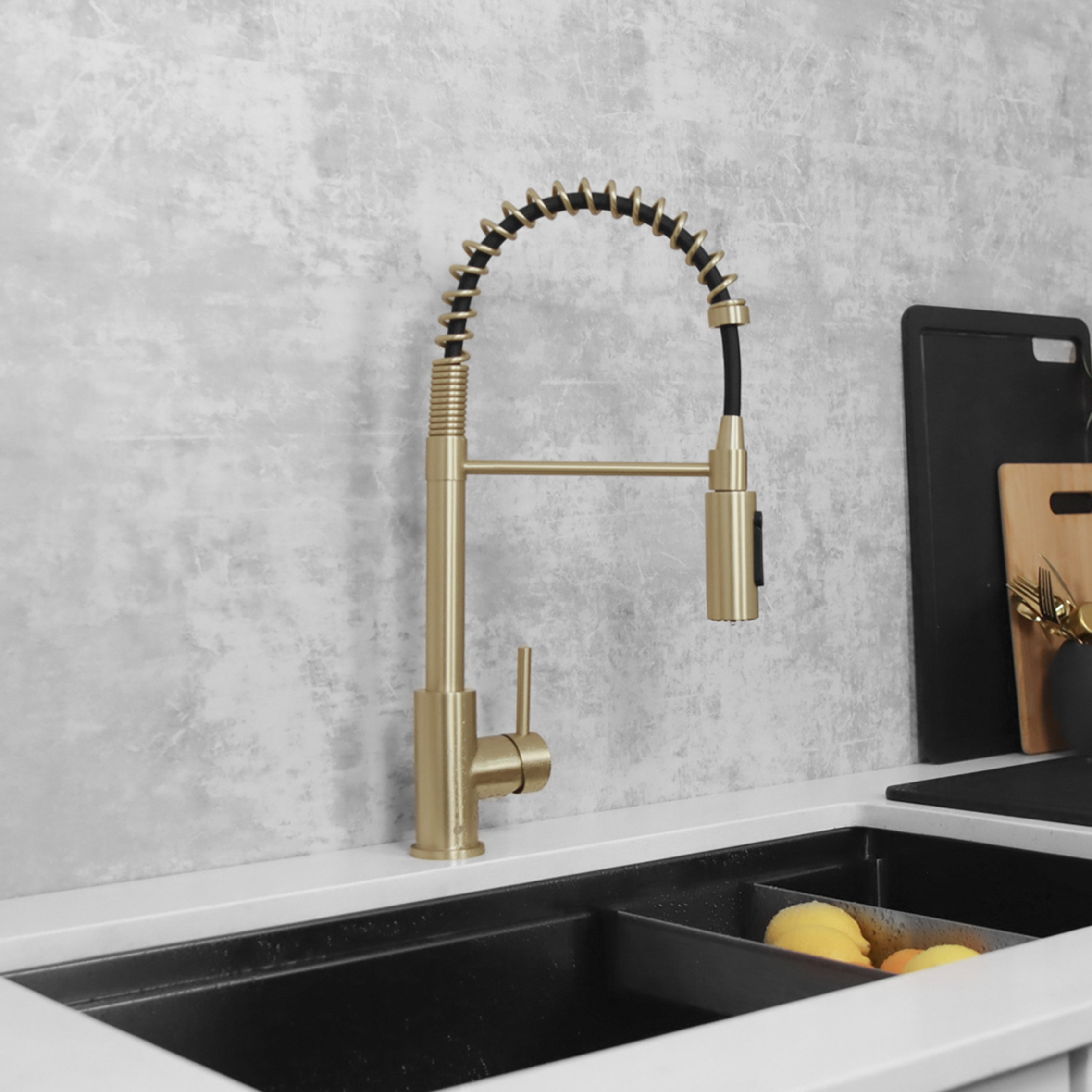 STYLISH Milano Pull-Down Kitchen Faucet with water filter, Stainless Steel., Brushed Gold