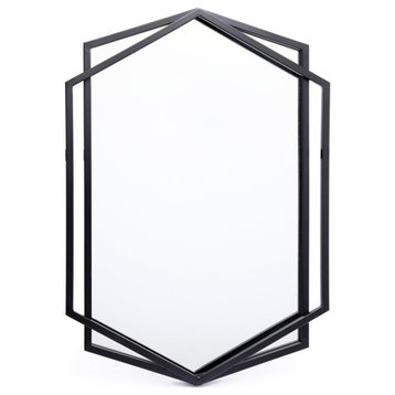 LuxenHome Black Metal Hexagon Frame Wall Accent Mirror