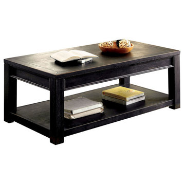 Wooden Coffee Table With Open Compartment, Antique Black