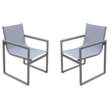 Bistro Outdoor Patio Dining Chairs, Gray Powder Coated Finish, Set of 2