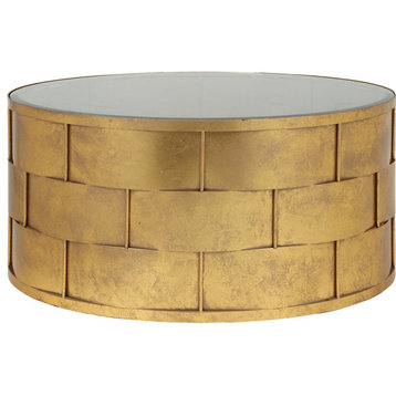 Pangea Home Margot Metal Coffee Table with Glass in Gold Leaf