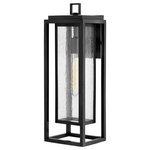 Hinkley - Hinkley Republic Large Outdoor Wall Mount Lantern, Black - Republic's striking double frame design, constructed from a composite material and treated with an anti-fading agent for maximum durability, is at home on the coast or a country lodge. The Oil Rubbed Bronze, Satin Nickel and Black resilience finishes feature a 5-year warranty and are resistant to rust and corrosion. Vintage filament bulbs are recommended to complete a stylish look.
